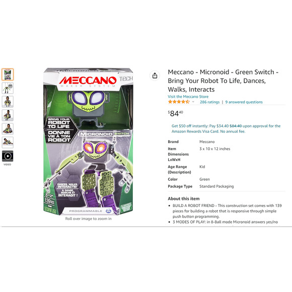 Meccano Micronoid Switch Maker System Robot.In Box. Retail $84. Fast Ship. - Picture 4 of 4